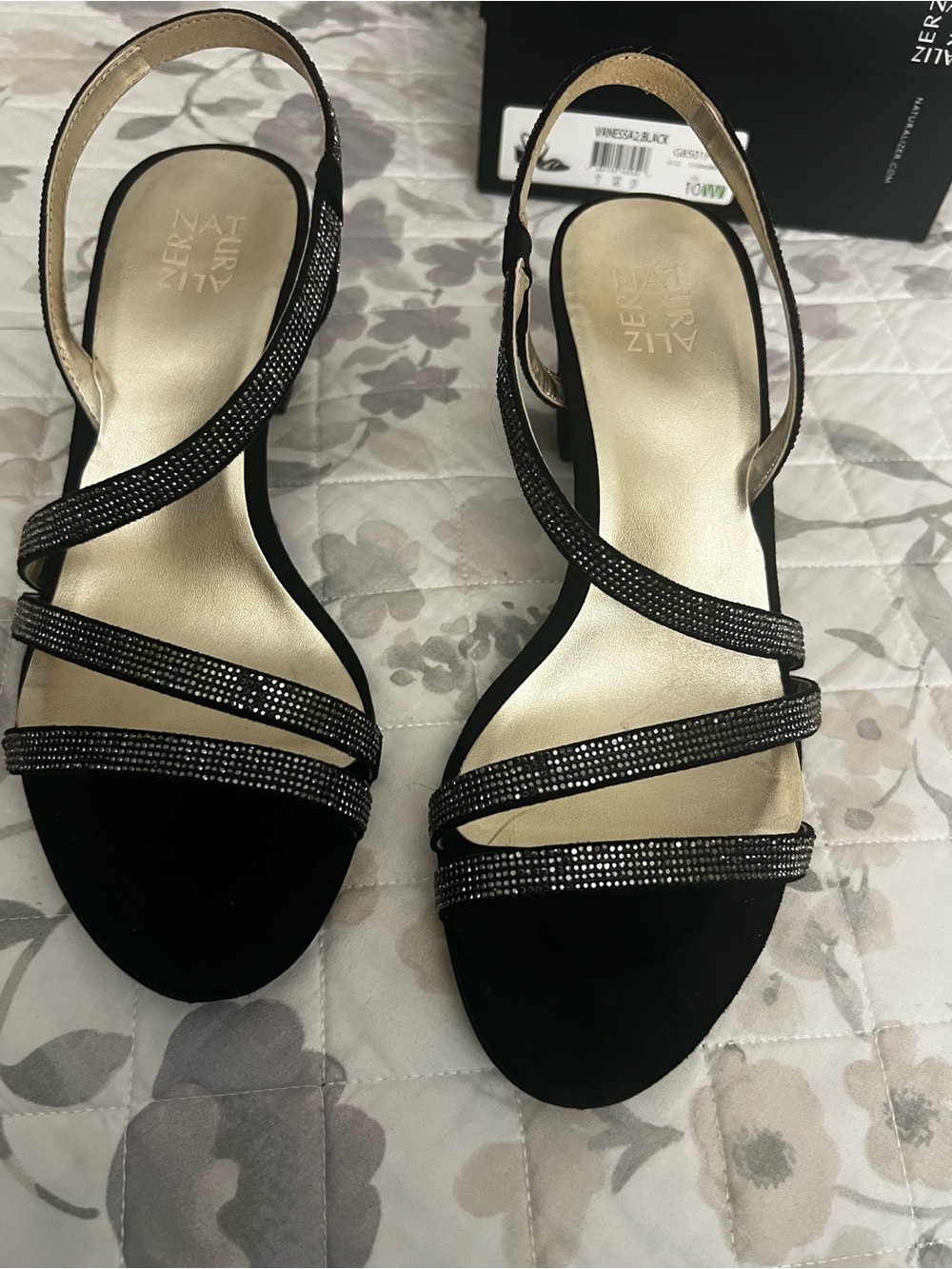 Naturalizer Black Crystal-Strap Slingback Heels